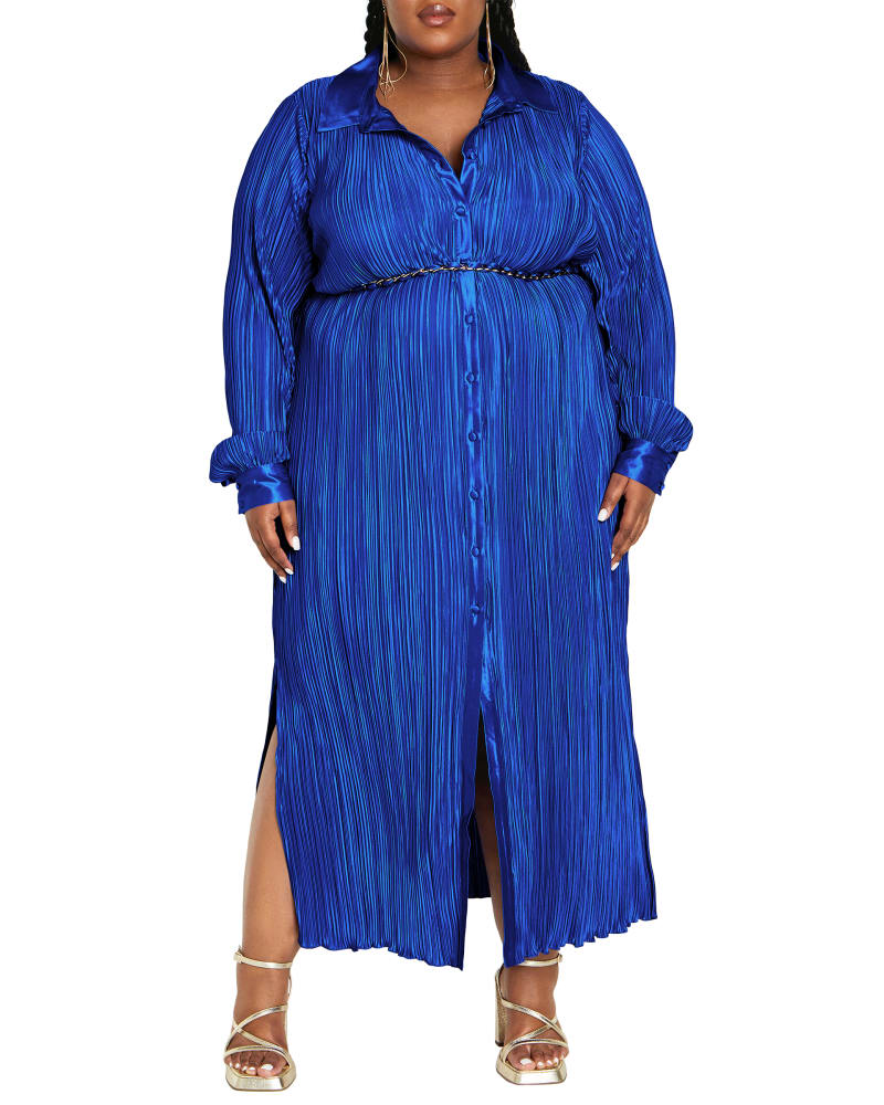 Front of a model wearing a size XXL Andi Plisse Maxi in SAPPHIRE by City Chic. | dia_product_style_image_id:352902